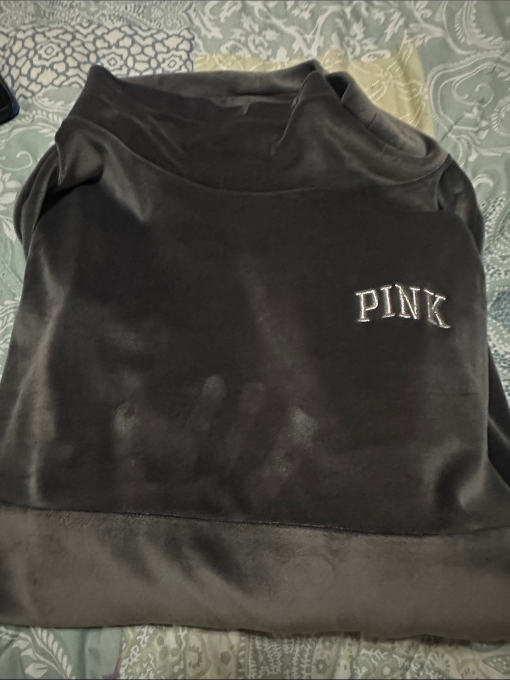 PINK Victoria's Secret Black Velour Pullover Jacket
